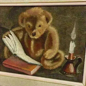 Debbie L. Miller original oil teddy  goodnight painting